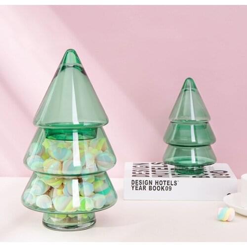 Christmas Tree Shape Glass Jar Snacks Candy Storage Jar Kitchen Accessories Household Living Room Decor Bottle Food Container