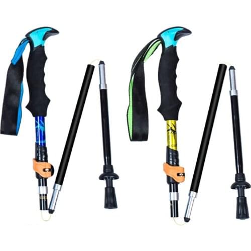 Walking Stick Crutches Aluminum Alloy 5-Subsection Collapsible Trekking Cane Outdoor Camping Hiking Climbing EVA Handle Folding