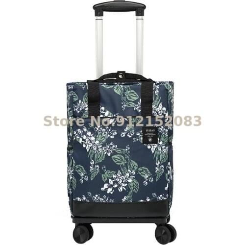 Universal Wheel Ultra-lightweight Double Shoulder Trolley Bag Backpack Folding Luggage Bag Multifunctional Travel Bag Supermarke