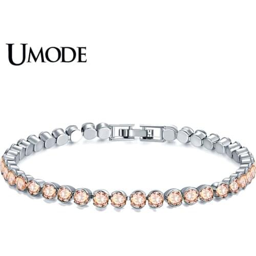 UMODE 2019 New Fashion Champagne Gold Round CZ Zircon Bracelet for Women White Gold Box Chain Crystal Bracelets Jewelry AUB0175F