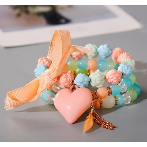 Sweet Heart Shape Stone Beaded Bracelet For Women Charms Mujer Boho Bracelet Korean Style Ladies Bracelet