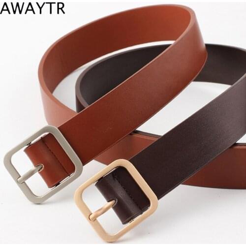 AWAYTR Leather Belt for Women Classic Belts Female Alloy Square Buckle PU Belt Pin Buckle Ladies Dress Jeans Wild Waistband