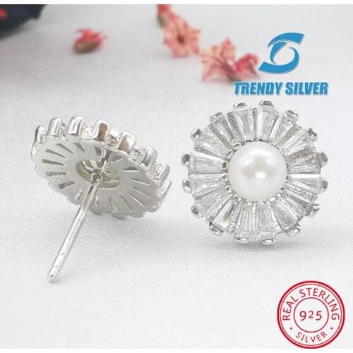 Fresh water natural pearl stub earrings with stones for woman 925 sterling silver jewelry wholesale free shipping