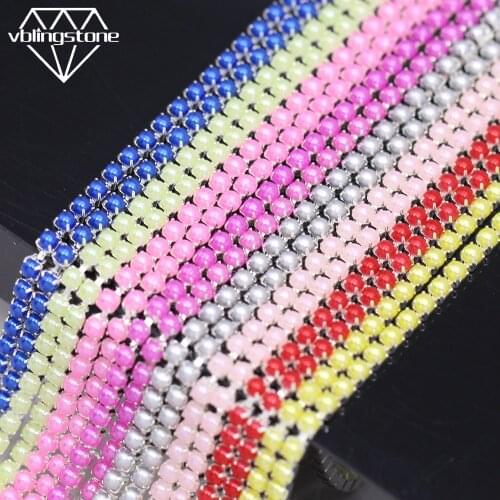 2/10Yards ABS Pearl Cup Chain 2/2.5MM Sliver Base Rhinestone Chain Sew On Rhinestone Trim Ribbon DIY Clothes Nail Accessories