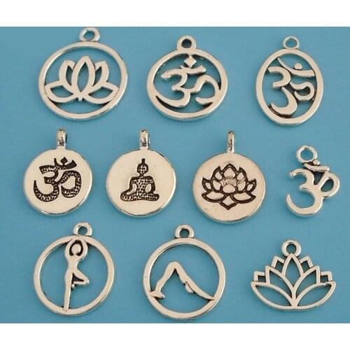 20 x Metal Round Aum Om Symbol Yoga Charms Pendants Beads for DIY Handmade Jewelry Making Findings