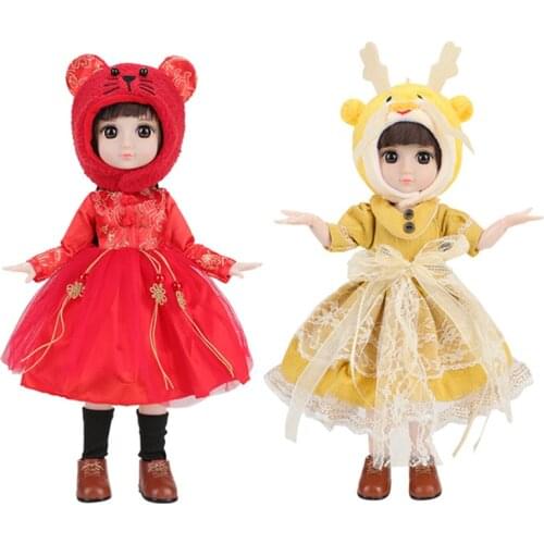 32cm BJD Dolls with Animal Clothes Accessories 1/6 Girl Doll Cartoon Figure Chinese Zodiac Cute Baby Doll Toys for Gilrs Gifts