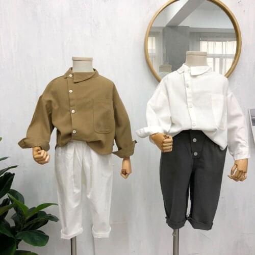 Girl Blouse Korean Casual Long Sleeves Shirts for Girls Fashion Side Buckle Cotton Kids Clothing Tops Toddler Girls Shirts 2-6 Y