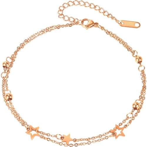 Stainless Steel Star Bead Multilayer Chains Anklets For Women Rose Gold Decoration On The Leg Ankle Jewelry Anklets Wholesale