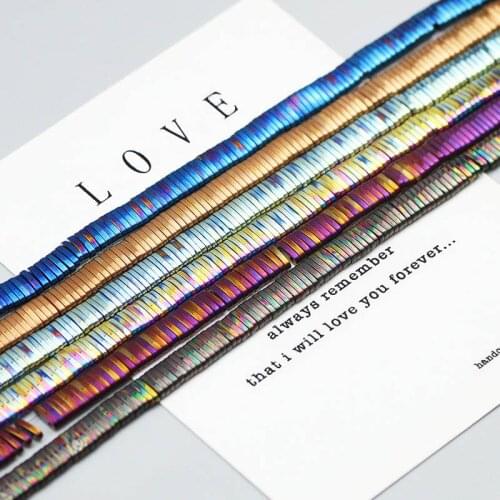 WLYeeS 5x1mm 2Hole Gold,Copper,Purple Hematite Beads Natural Stone Spacer Loose Bead For Jewelry Bracelet Making DIY Accessories