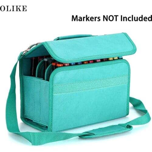OLIKE Pu Leather Art Marker Carrying Case Large Capacity Portable Organizer Storage Bag Box 60 Slots Carrying Durable Tools