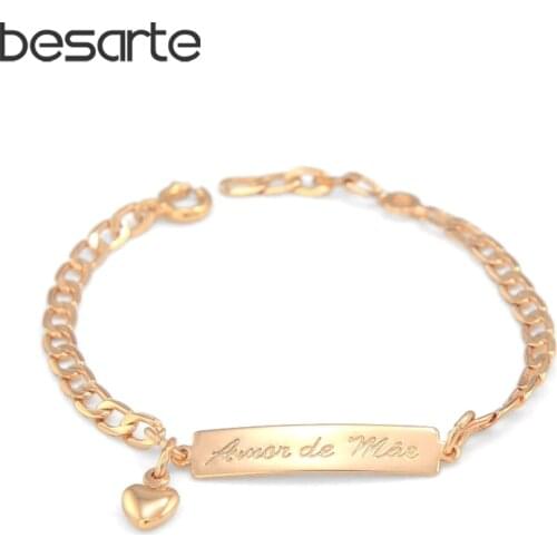 16cm Amor de Mae Kids Bracelets Gold Heart Baby Girl Jewelry Engraved Pulsera Bebe Bracelete Bracciali Nina Boys Braclet B01Mae