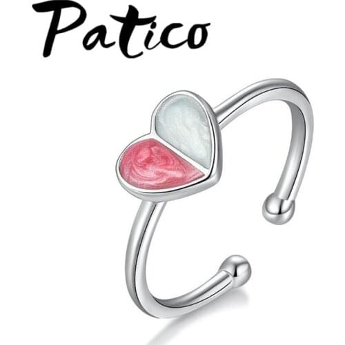 Elegant Sweet Heart Ring Simple Style 925 Sterling Silver Jewelry Red/White Women Finger Ring Hot Sale Open Rings
