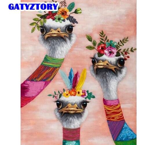 GATYZTORY Framed Painting By Numbers Handmade For Children Ostrich Animal Paint By Number Kits Home Living Room Decors Diy Gifts