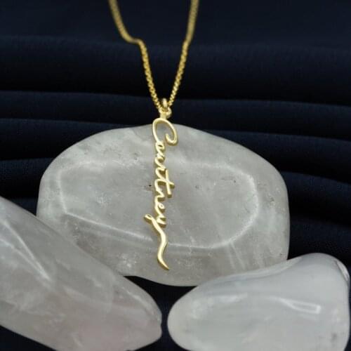 Customized Vertical Handwriting Name Necklace Stainless Steel Choker Personalized Signature Nameplate Necklace For Women Jewelry