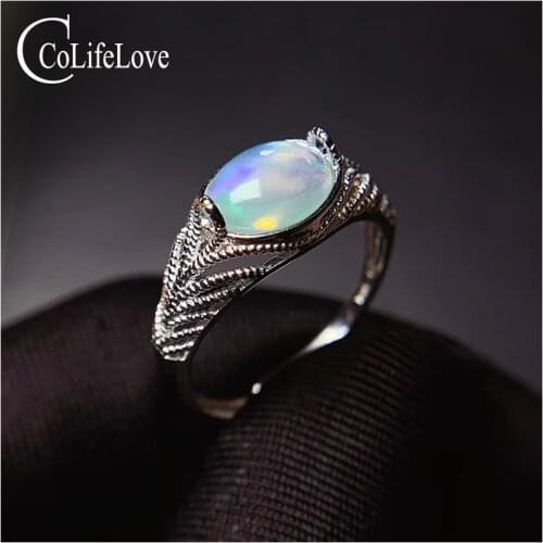 CoLife Jewelry Fashion Opal Ring for Man 7mm*9mm Natural Opal Silver Man Ring 925 Silver Gemstone Ring for Man