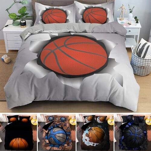 3D Basketball In A Hole Comforter Quilt Duvet Cover Set Single King Queen Bedding Sets For Boys Men Euro Size Bedclothes