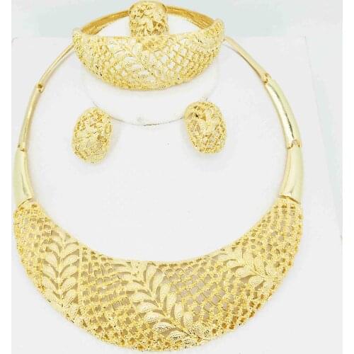 Nigerian fashion Jewelry Sets For Women Wedding Flower African Beads Jewelry Set Necklace Earrings dubai gold Jewelry sets