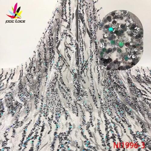 Beautiful Sequin Lace Fabrics African Lace Fabircs 2020 New Design Tulle Lace Fabrics With Sequins 5yard XZNI1996-3