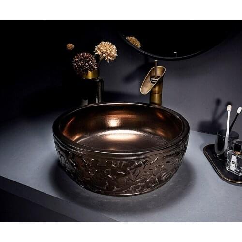 Creative metal glaze on the table basin bronze gold washbasin toilet washbasin household ceramic single basin washbasin