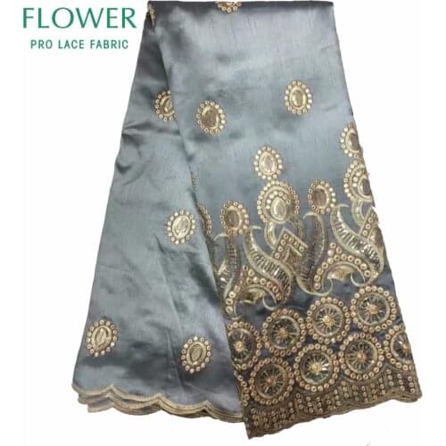 High Quality Sequined George Lace Fabric With Gold Sequins In White For Nigerian Wedding George Silk Embroidered Guipure Fabrics