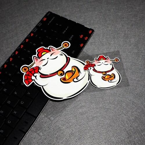 LuLuSticker#127 Cartoon Cute Lucky Cat Shoe-shaped Gold Ingot Fortune Cat Car Motorbike Helmet Reflective Stickers and Decals