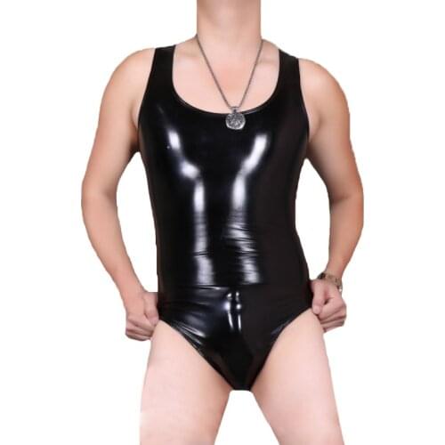 Wetlook PVC Bodybuilding Tank Top Men Fitness Top Clothing Musculation Sleeveless Muscle Shirt Bodysuit Shapewear Body Shaper