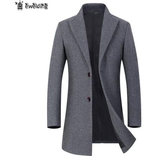 Men Winter Wool Blend Coat Mens New Fashion Warm Thick Woolen Coat Slim Fit Solid Color Male Trench Coat High Quality