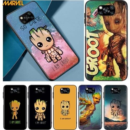 Marvel Groot Art for Xiaomi Poco X3 NFC X2 M3 M2 F2 F3 Pro C3 F1 A2 Lite Mix3 Play Silicone Soft Black Phone Case