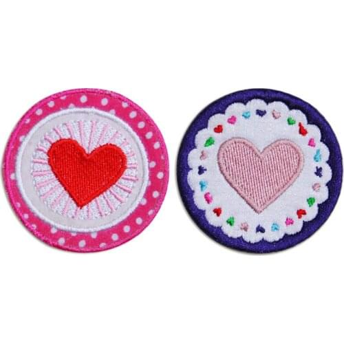 Heart Love Heart Patches Sticker Iron on Clothes DIY Heat Transfer Round Applique Embroidered Application Cloth Fabric Patches