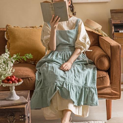 2021 New Retro Medieval Cotton Linen Cooking Kitchen Aprons For Woman Dress Flower Shop Smock Hairdresser Bib Garden Overall