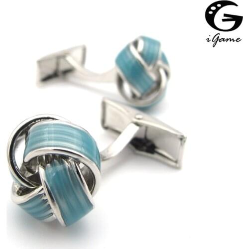 IGame New Arrival Knot Cuff Links Blue Color Ball Design Quality Brass Material Fashion Cufflinks Free Shipping
