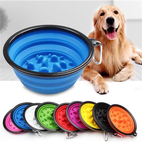 Wholesale Foldable Slow Food Dog Bowl Folding Silicone Pet Bowls Container Food Water Feeding Dog Bowl Dog Feeder Travel Bowl