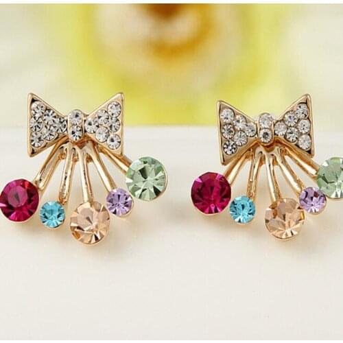 Multicolor Crystal Bowknot Stud Earrings For Women fashion Jewelry gold sliver Simple design Rhinestones Earring jewelry