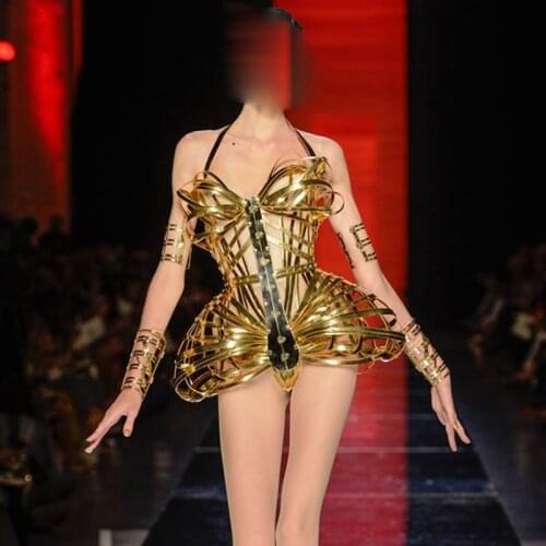 Sexy catwalk stage show wears club bar performance dress Nightclub bar female singer ds fashion metallic short skirt