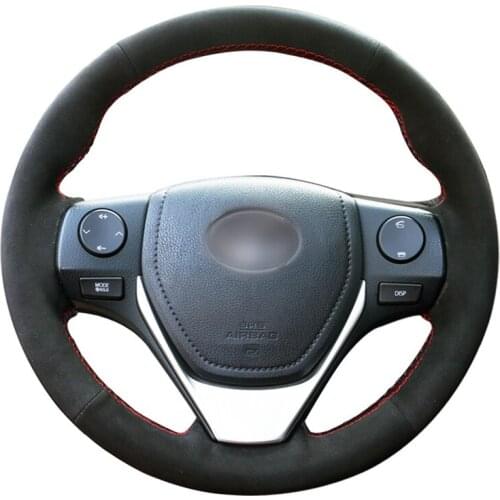 Hand-stitched Black Suede Car Steering Wheel Cover for Toyota RAV4 Corolla Auris 2012-2019 Isis Corolla iM Scion iM 2015-2016