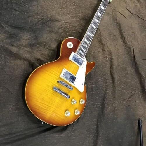 Standard Electric Guitar Yellow Color Tiger Maple Top Silver Hardware High Quality Free Shipping