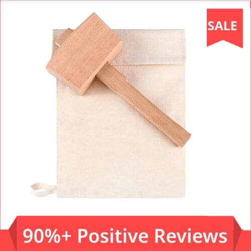 2 Pcs Bag Canvas Ice Bag Reusable Canvas Bag Wood Hammer Mallet for Summer Bartender Bar Accessory