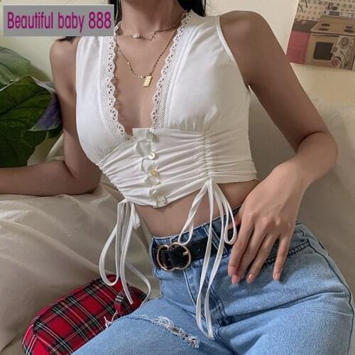 Meqeiss 2021 high quality laciness tassel camisole female elegant pure aesthetic street sleeveless wear v-neck casual crop top