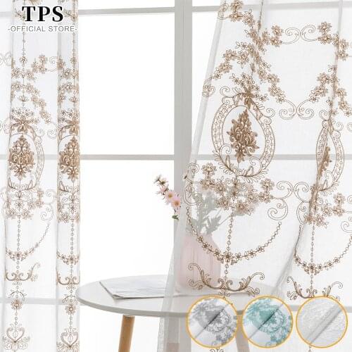TPS Retro Embroidered Sheer Tulle Curtains Window Kitchen Curtains for Bedroom Living Room Voile Curtains for the Room Window