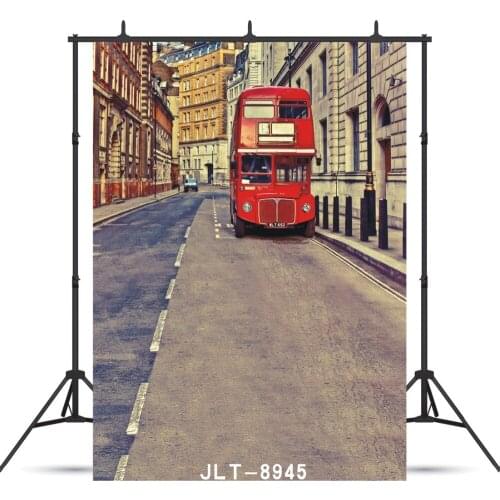 Street Red Double-Decker Bus Photographic Background For Portrait Children Baby Shower Vinyl Cloth Backdrops Photo Shoot