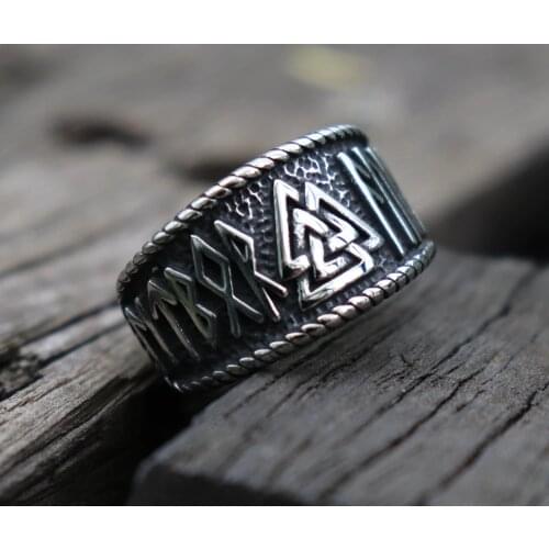 Vintage Viking ODIN Runes Ring Mens 316L Stainless Steel Ring Norse Amulet Jewelry
