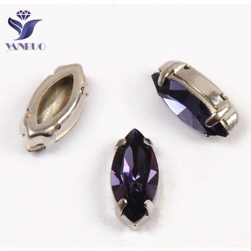YANRUO 4200 All Sizes Purple Velvet Navette Crystal Rhinestones Sew On Glass Strass Stones Point Back Jewelry For Clothes