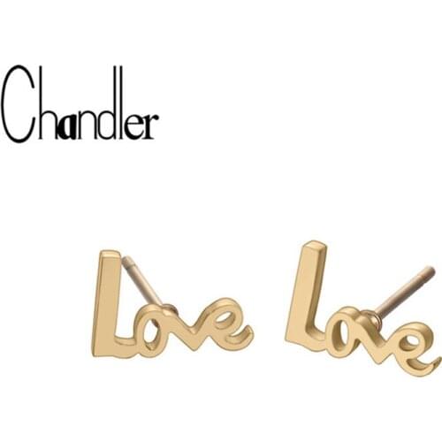 Chandler Simple Small Tiny Love Letter Stud Earrings For Women Bohemia Post Earrings Gold Color Statement 316L Earrings Bijoux