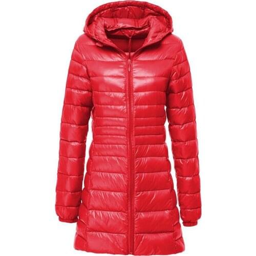 Plus Size Down Jacket Women Spring Autumn Winter Warm Duck Coats Womens Long Hooded Thin Lightweight Jackets Lady Down Clothes