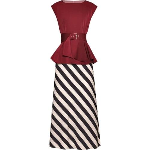 QUALITY New HIGH Fashion 2021 Runway Suit Set Womens Sleeveless Ruffles Tops Striped Skirt Set