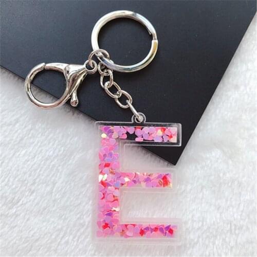 1PC Keyring English Letter Glitter Acrylic Keychain 26 Words A TO Z Handbag Charms for Woman