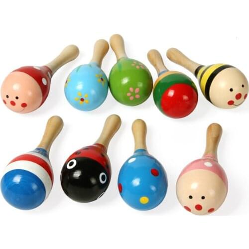 Baby Wooden Sand Hammer Rattle Toys Cute Colorful Musical Instrument Sound Maker Infant Attetion Training Toy 1PC Random Color