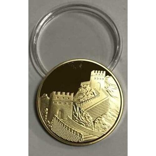100 Pc Non magnetic The world wonder Chinese Great wall Temple of heaven coin gold plated 40 mm badge souvenir decoration coin