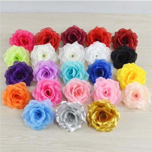 12pcs 10CM 21Colors Silk Rose Artificial Flower Head For DIY Wedding wall Arch Background Bouquet Decoration Festival Supplier