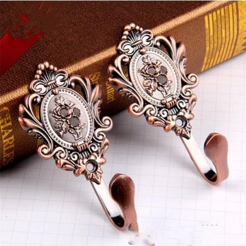 2pcs Fittings Holdback Hooks Bedroom Door Vintage Alloy Curtain Tieback Window Home Decor Wall Mounted Coat Hanger Rose Pattern